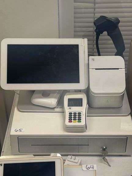 CLOVER STATION 1.0 C100 COMPLETE POS SYSTEM WITH PRINTER, XAC PINPAD 8006, CASH DRAWER AND SYMBOL BARCODE SCANNER, APPEARS TO BE COMPLETE WITH MOST NEEDED CABLES  PULLED FROM WORKING ENVIRONMENT