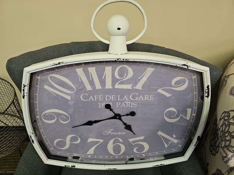 LARGE RUSTIC WHITE METAL WALL CLOCK APROX 26"