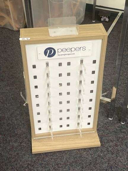 PEEPERS BY PEEPERSPECS WOODEN GLASSES DISPLAY UNIT, ROTATING WITH SIDE MIRROR APROX 15"x11"x28"