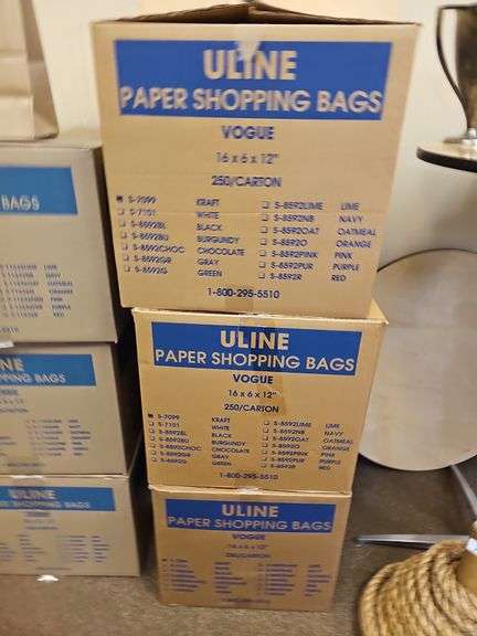 ULINE PAPER SHOPPING BAGS VOGUE 16"x6"x12" WITH 250 PER CARTON S-7099 KRAFT