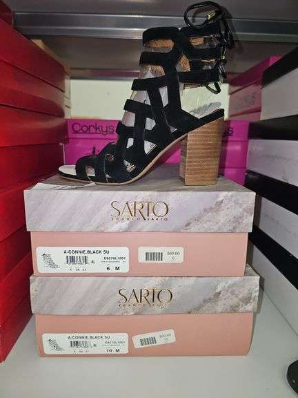SARTO A-CONNIE BLACK SU WOMEN'S SANDALS  RETAIL $69 EA. NEW IN BOX SIZES INCLUDE 6 & 10