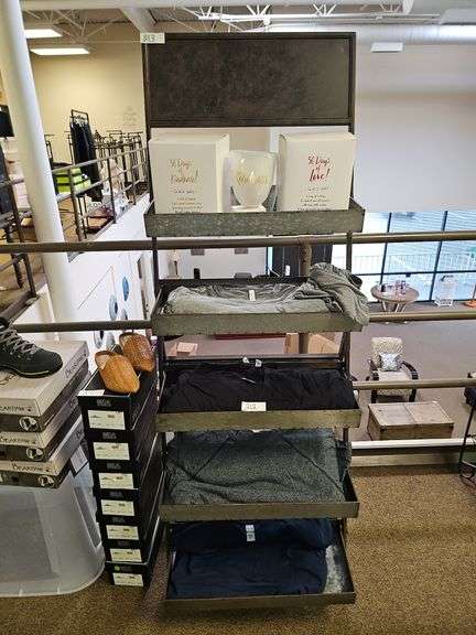 METAL A-FRAME STORE DISPLAY SHELVING UNIT APROX 2'x25"x66" TOTAL SIZE… EACH BASKET APROX 22"x11"x3"