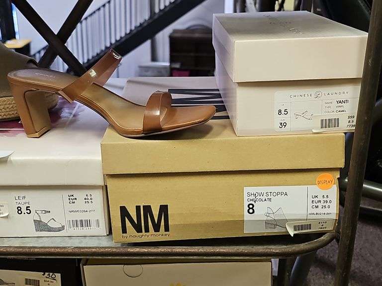 WOMEN'S SANDALS INCLD. ALL ROADS, NAUGHTY MONKEY, AND CHINESE LAUNDRY RETAIL $30+ EA. NEW IN BOX SIZES INCLUDE 8, 8.5
