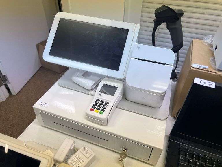 CLOVER STATION 1.0 C100 COMPLETE POS SYSTEM WITH PRINTER, XAC PINPAD 8006, CASH DRAWER AND SYMBOL BARCODE SCANNER, APPEARS TO BE COMPLETE WITH MOST NEEDED CABLES  PULLED FROM WORKING ENVIRONMENT