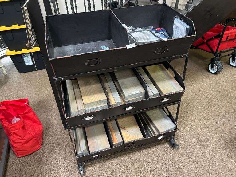 RUSTIC METAL ROLLING ORGANIZER APROX 2.5'x15"x38"