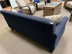3-PERSON UPHOLSTERED DARK BLUE COUCH APROX 6'x2.5'x2.5'
