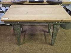 CONSOLE TABLE WITH SOLID WOOD TOP AND TIN METAL BASE APROX 32"x15.5"x30"
