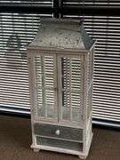A&B HOME BORGHESE CANDLE LANTERN CABINET WITH 2-FRONT DOORS AND 2-BOTTOM DRAWERS APROX 14"x9"x28"
