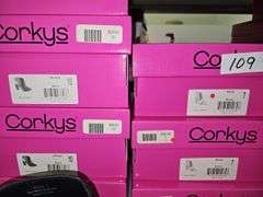 CORKYS WOMEN'S HIGH HEEL SANDALS INCLUDING VEGAS BLACK 65-0116-BLCK AND RENO BROWN 65-0122-BRWN RETAIL $58 EA. NEW IN BOX SIZES INCLUDE 6, 7, 8 ,10