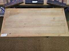 CONSOLE TABLE WITH SOLID WOOD TOP AND TIN METAL BASE APROX 32"x15.5"x30"