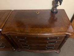 SOLID CHERRY WOOD EXECUTIVE WIDE FILING CABINETS WITH BEAUTIFUL CARVED DESIGNS, 2-DRAWERS APROX 38"x2'x32" MATCHES LOT 29, 34 & 35