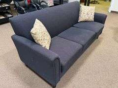 3-PERSON UPHOLSTERED DARK BLUE COUCH APROX 6'x2.5'x2.5'