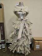 CUSTOM MADE GOLD CHRISTMAS TREE WITH GOLD MANNEQUIN TOP APROX 5'H WITH STAND INCLD.