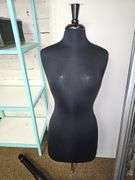 FABRIC FEMALE 32" MANNEQUIN WITH WOODEN STAND THAT NEEDS REPAIR INCLD.