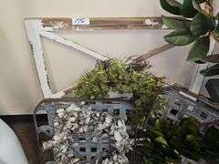 VARIETY OF WALL HANGING WREATHS MOST MOUNTED TO WOOD OR METAL, WITH BATTERY POWERED FAIRY LIGHTING INCLD.