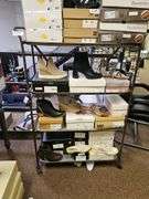 COPPER COLORED METAL SHELVING UNIT ON WHEELS APROX 3'x15"x52"