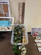 RAW WOOD DÉCOR STICKS AND LARGE FAUX FOLIAGE WITH WHITE FLOWER