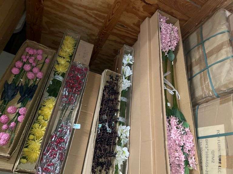AMERICAN BEST VARIOUS ARTIFICIAL SILK FLOWERS 2'-3'L ALL NEW IN CASE.. SOLD PER CASE, MOST A DOZEN