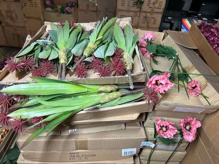 AMERICAN BEST ARTIFICIAL SILK FLOWERS INCLUDING 233020BG 17" STARFIRE LILY PLANT WILDFLOWERS BURGANDY GREEN & 20" PEACH FLOWER STEM 4428657  ALL NEW IN CASE.. SOLD PER 2-DOZEN