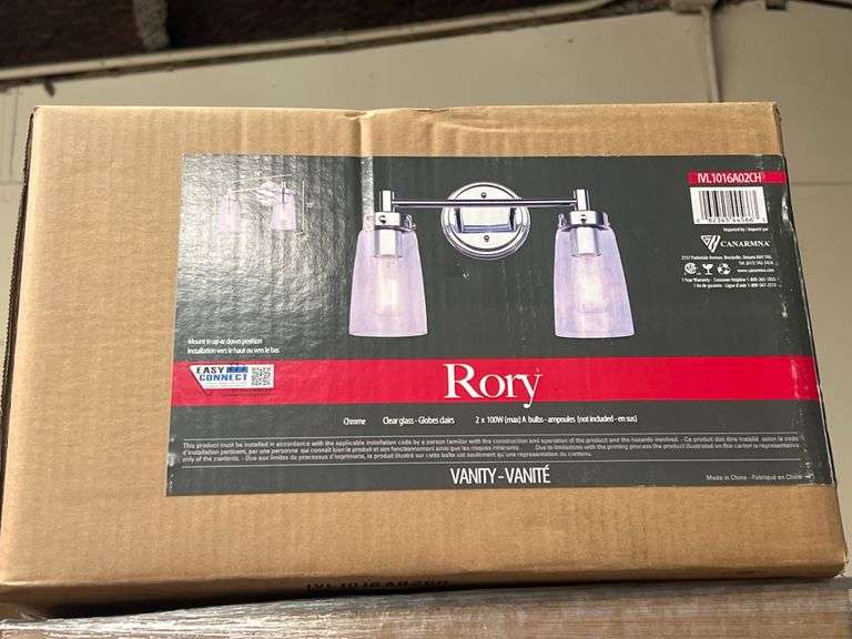 CANARMNA RORY CHROME 2-LIGHT VANITY IVL1016A02CH  MOUNT UP OR DOWN POSITION, CLEAR GLASS 100W MAX BRAND NEW IN BOX SOLD PER BOX