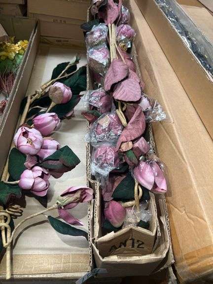 AMERICAN BEST ARTIFICIAL SILK FLOWERS INCLUDING 32" BURGANDY ROSE SWAG 12PCS ;AND YELLOW FLOWERS 24" 4073198 48PCS ALL NEW IN CASE
