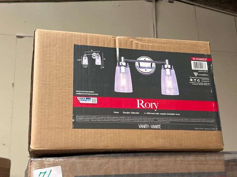 CANARMNA RORY CHROME 2-LIGHT VANITY IVL1016A02CH MOUNT UP OR DOWN POSITION, CLEAR GLASS 100W MAX BRAND NEW IN BOX SOLD PER BOX