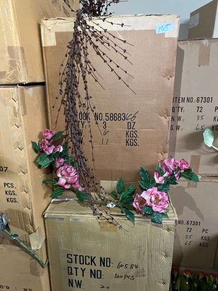 AMERICAN BEST ARTIFICIAL SILK FLOWERS INCLUDING PINK SWAG VINE 24" & BERRY STEM 4FT. ALL NEW IN CASE.. SOLD PER CASE