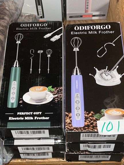 ODIFORGO ELECTRIC MILK FROTHER WITH STAND & ATTACHMENTS, IN VARIOUS COLORS INCLUDING LAVENDER, GREEN, SILVER & PINK