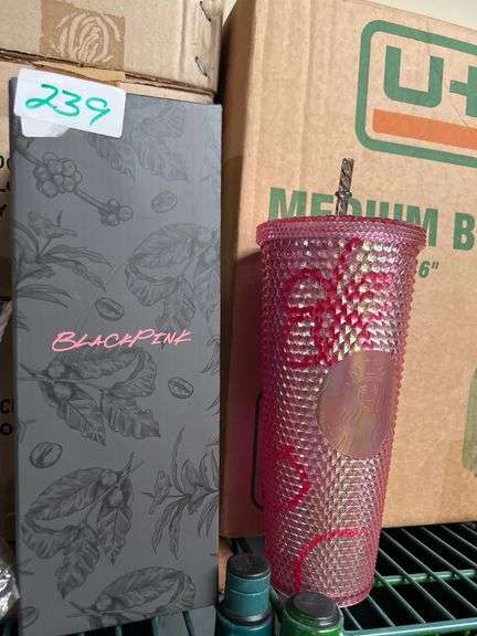 STARBUCKS BLACK+PINK STUDDED CUP WITH BLACK STRAW 24FL OZ