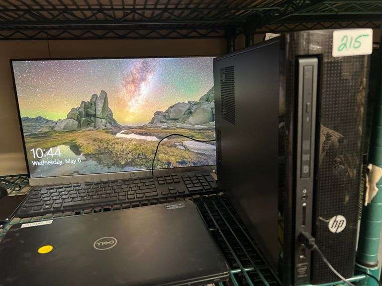 HP 410-010 DT PC WITH CORE i3 INTEL, POWERS ON PASSWORD PROTECTED, WITH HP24MH MONITOR, POWER CABLES, & USB ALL INCLUDED
