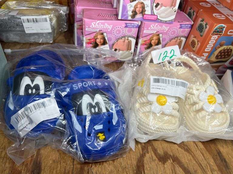 KIDS SHOES INCLUDING CREAM FLOWER 239-2 24-25 & BLUE SPORT CAR THEME 27-28