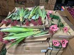 AMERICAN BEST ARTIFICIAL SILK FLOWERS INCLUDING 233020BG 17" STARFIRE LILY PLANT WILDFLOWERS BURGANDY GREEN & 20" PEACH FLOWER STEM 4428657  ALL NEW IN CASE.. SOLD PER 2-DOZEN