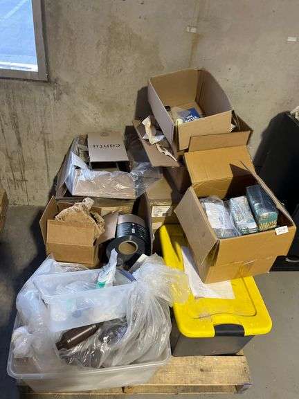 Lot of assorted refillable bottles, bottle caps, medical tubing, etc