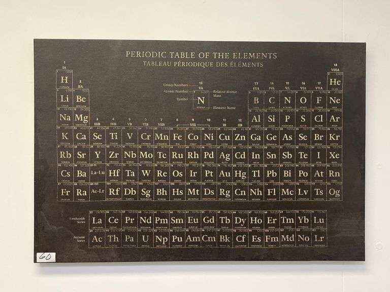 Periodic table of the elements, presented in both English and French