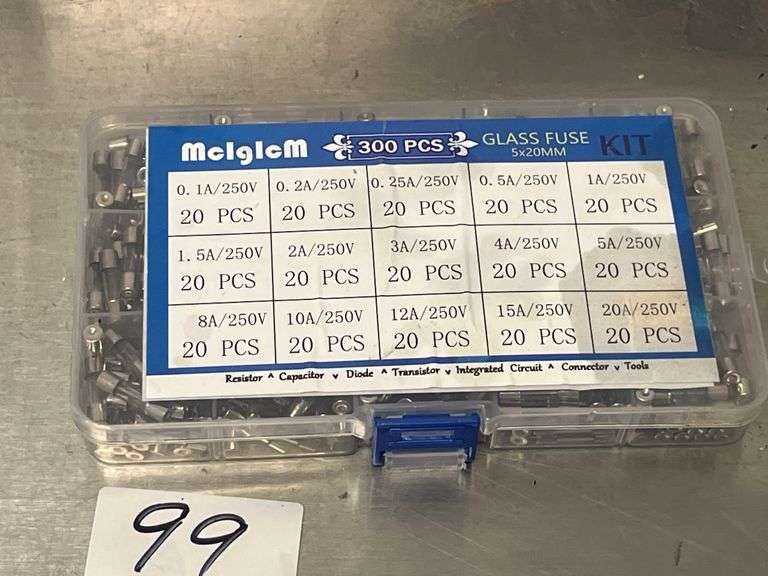 300-piece MciglcM brand glass fuse kit, containing 5x20mm fast-blow fuses. 0.1A to 20A,