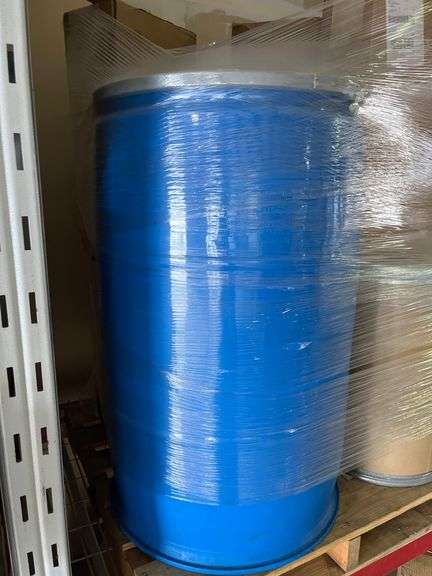 55-gallon blue industrial drum