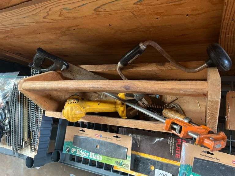 Lot of tools incld.  DeWalt corded power drill, Jorgensen steel bar clamp, model 3736 and more
