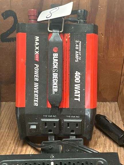Black & Decker Maxx SST power inverter with a 400-watt capacity.The device converts 12V DC power to 115V AC, allowing you to power devices up to 3.48 Amps.