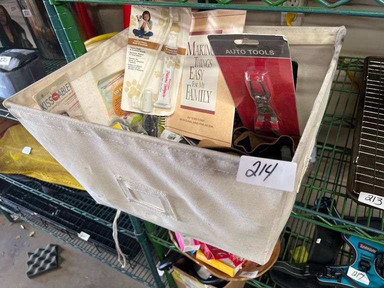 Bin lot incld. Sentry  Petrodex Natural Dog Dental Care Kit, FortiFlora nutritional supplement for pets, Auto Tools, and more