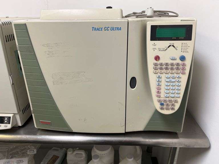 Thermo Scientific Trace GC Ultra, features a digital display and a comprehensive keypad, listed for prices ranging from roughly $450 to over $15,000