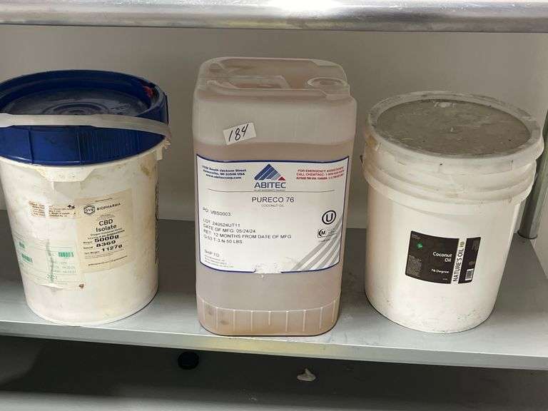ABITEC PURECO 76 coconut oil 5 gallons, CBD Isolate, Nature's Oil brand refined coconut oil count 3