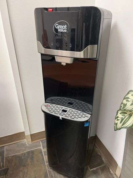 Bottom Loading Hot/Cold/Room Temperature Water Dispenser in a black and stainless steel finish