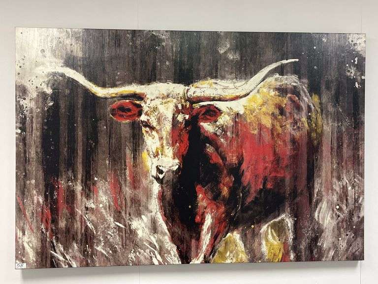 "Rustic Brown Longhorn Bull Painting" on canvas LARGE