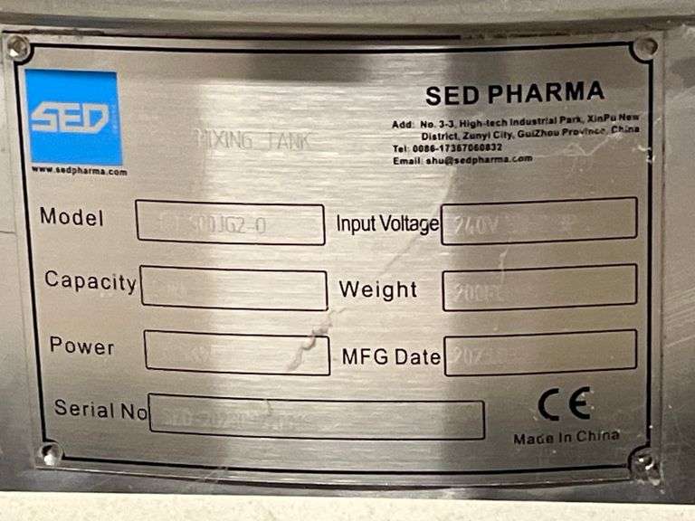 SED Pharma CE-certified stainless steel mixing tank 240V Retails $600