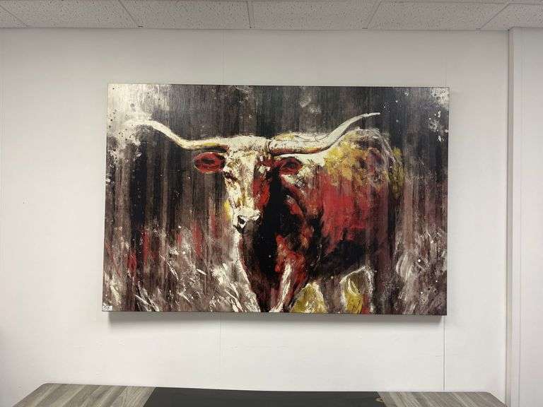 "Rustic Brown Longhorn Bull Painting" on canvas LARGE