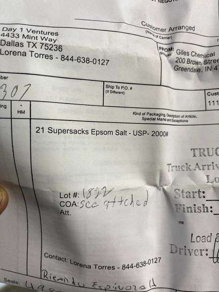 21 supersacks of USP-grade Epsom Salt from Giles Chemical, totaling 2000 pounds.