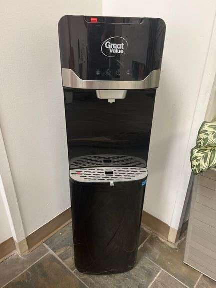 Bottom Loading Hot/Cold/Room Temperature Water Dispenser in a black and stainless steel finish