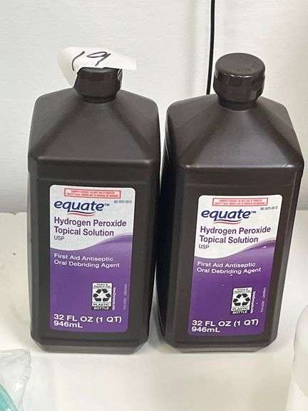 Equate brand 3% Hydrogen Peroxide Topical Solution in a 32 fl oz bottle Count 2