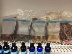 dried herbs, flowers, essential oils, and ingredients