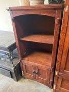 Mission-style bookcase constructed from wood w/ lower cabinet doors Retails $2000+